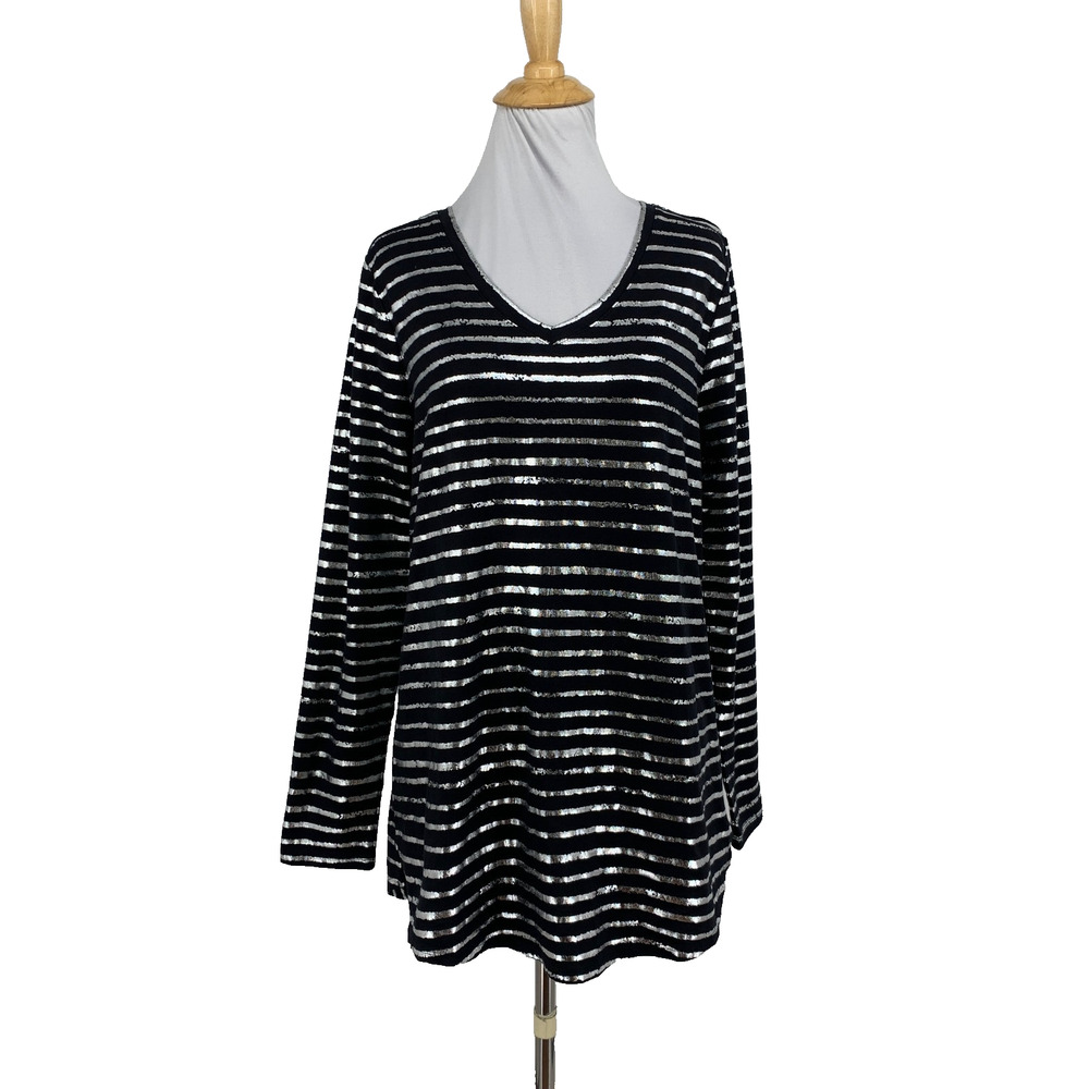 Soft Surroundings Top Womens S Small Isabel Metallic V Neck Long Sleeve Tunic